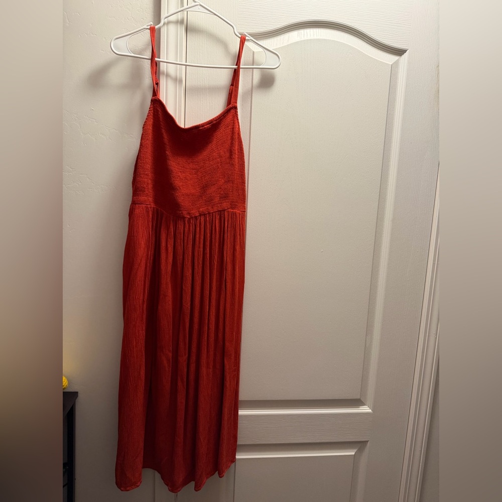 Old Navy Coral-Red Maxi Dress with Thin Straps